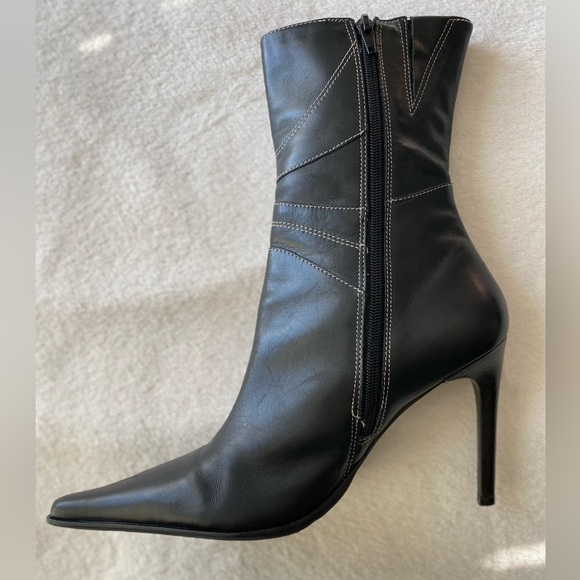 Diba Vintage Y2K Pointed Toe Boots Retro 90s Black Leather Heel - Picture 4 of 16